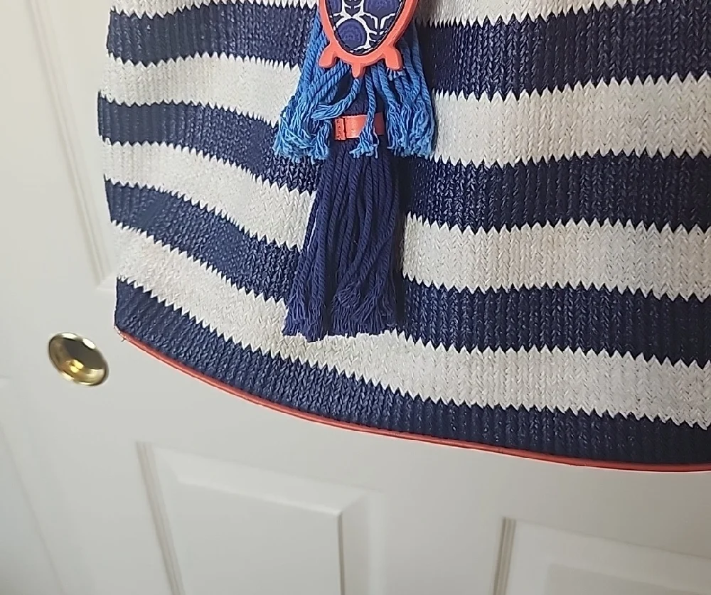 Vera Bradley Navy Blue and White Nautical Tote Bag with Rope Handles And Tags